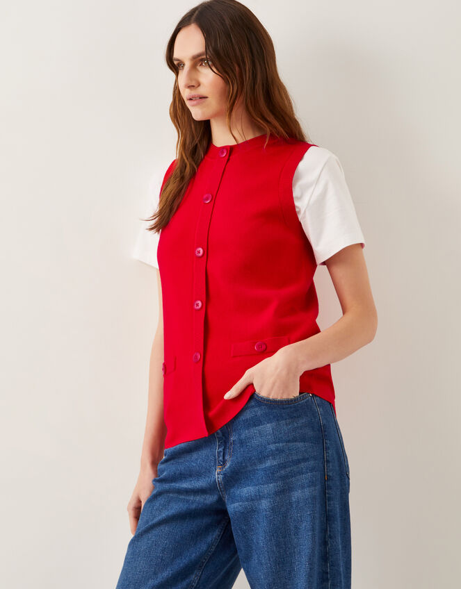 Shaw Button Knitted Vest, Red (RED), large