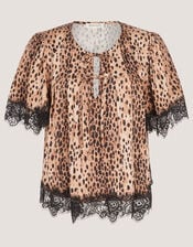 Babette Leopard Print Lace Top, Brown (BROWN), large