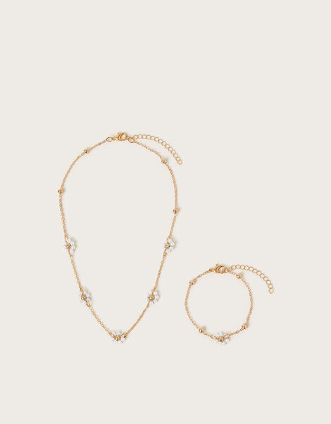 Beaded Flower Necklace and Bracelet Set, , large