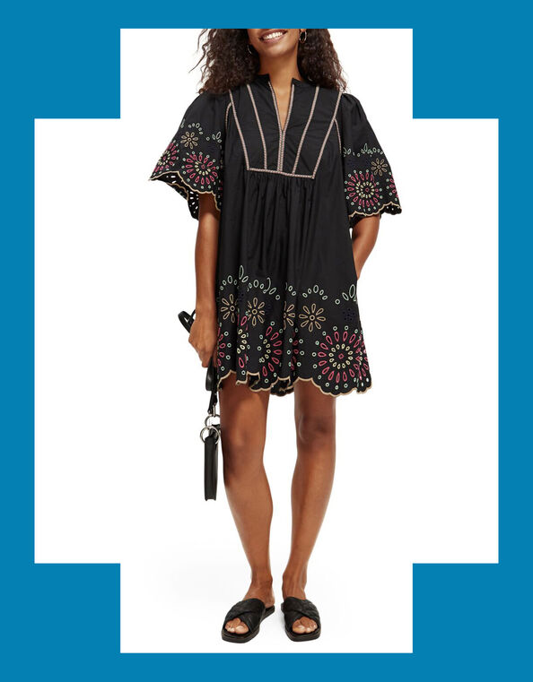 Scotch and Soda Broderie Mini Dress, Black (BLACK), large