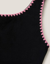 Crinkle Textured Cut-Out Swimsuit, Black (BLACK), large
