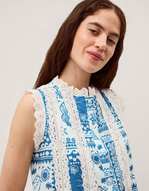 Soleil Print Lace Tank Top, Blue (COBALT), large