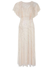 Florence Embellished Flutter Sleeve Maxi Dress, Nude (NUDE), large