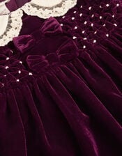 Baby Smocked Bow Party Dress, Red (BURGUNDY), large