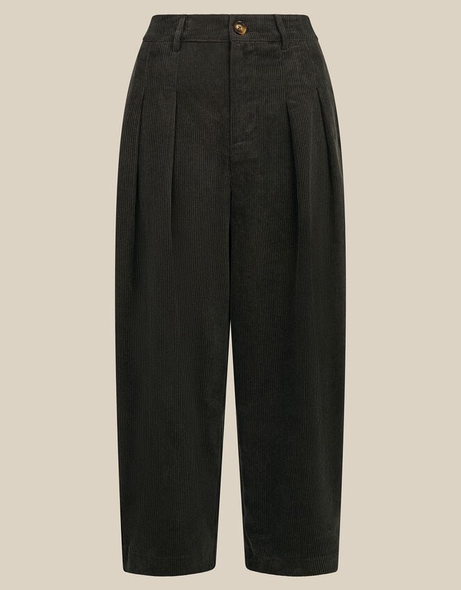 Nia High Waisted Corduroy Barrel Leg Trousers, Grey (GREY), large