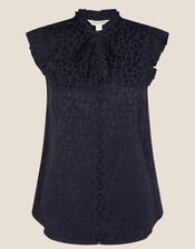 Stacy Animal Jacquard Blouse, Blue (NAVY), large