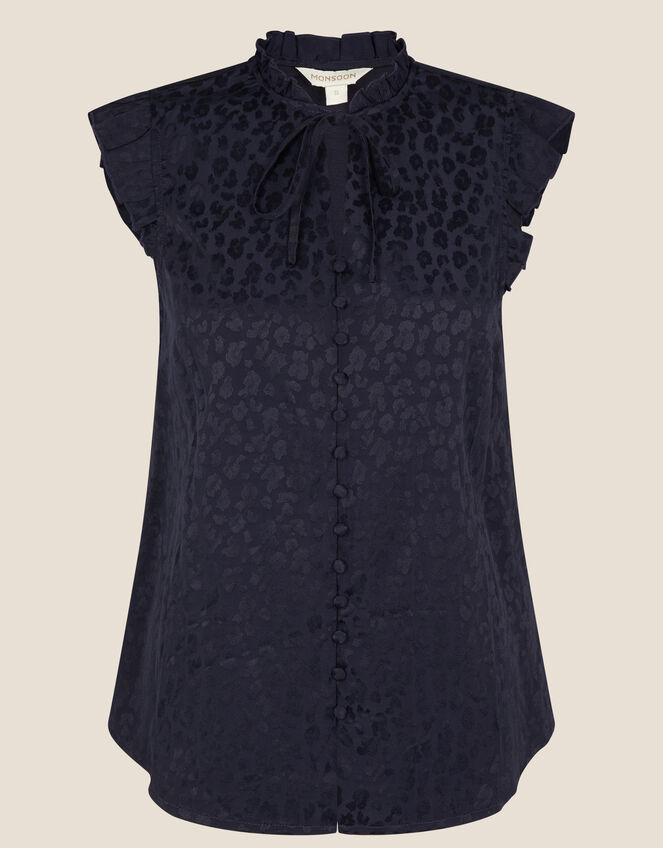 Stacy Animal Jacquard Blouse, Blue (NAVY), large