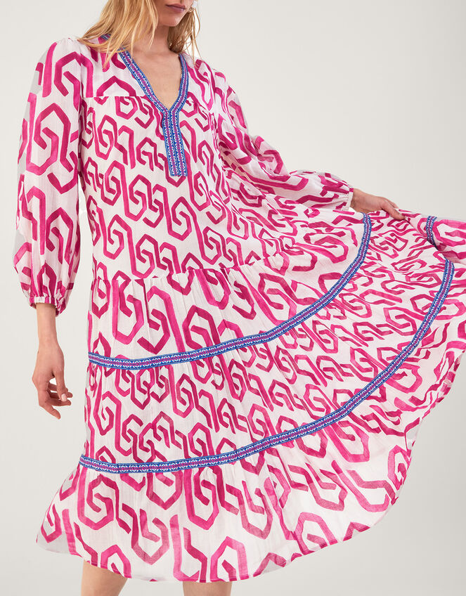 Geometric Print Kaftan Dress, Pink (PINK), large