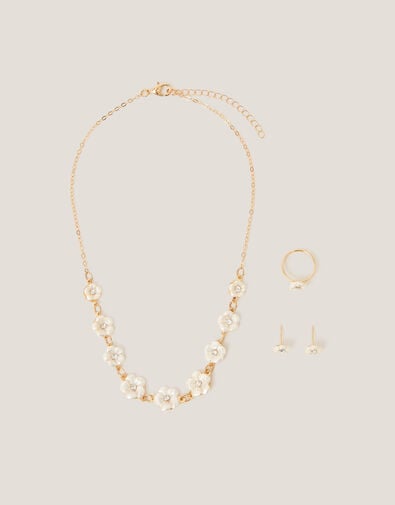 Pearly Flower Jewellery Set, Gold (GOLD), large