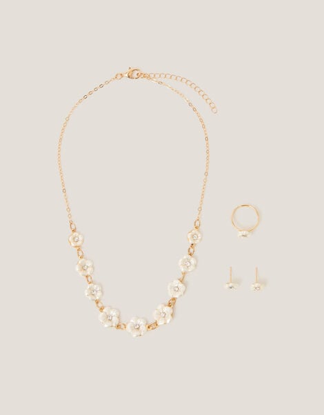 Pearly Flower Jewellery Set, Gold (GOLD), large