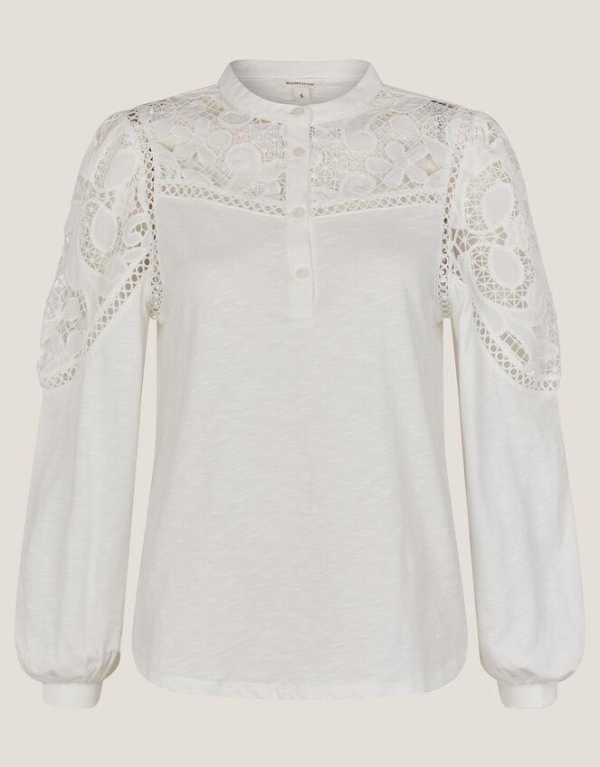 Layla Lace Jersey Top, Ivory (IVORY), large