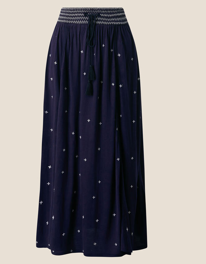 Embroidered Shirred Maxi Skirt in LENZING™ ECOVERO™ Blue