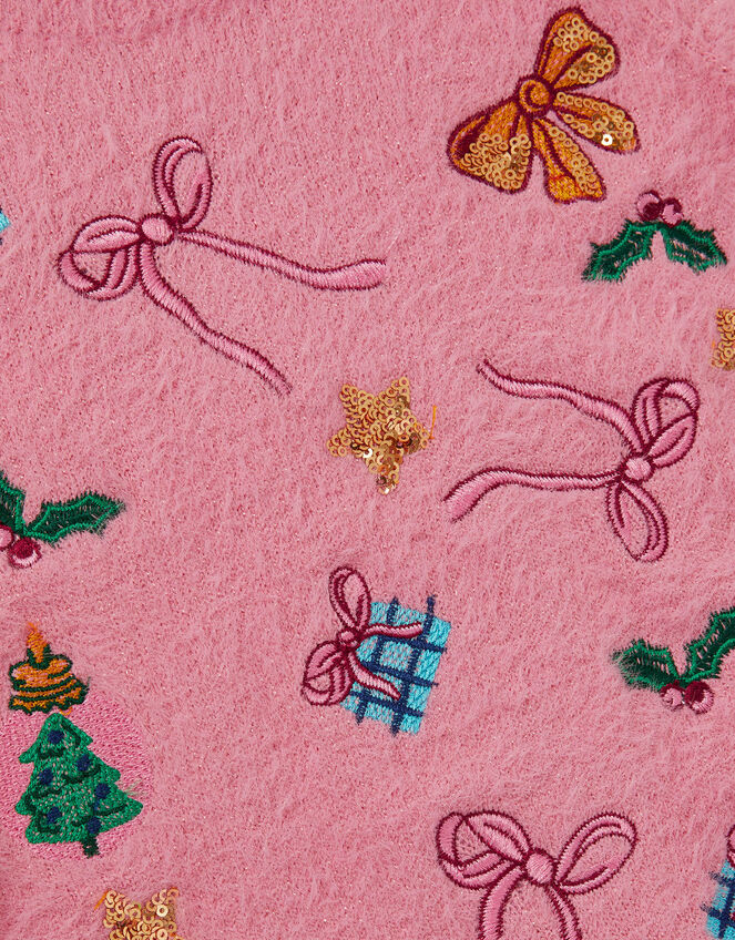 Embellished Fuzzy Christmas Sweater, Pink (PINK), large