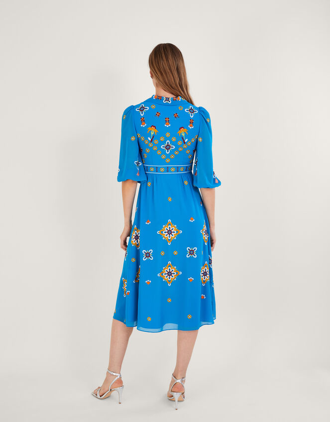 Blair Embroidered Shirt Dress in Recycled Polyester, Blue (BLUE), large