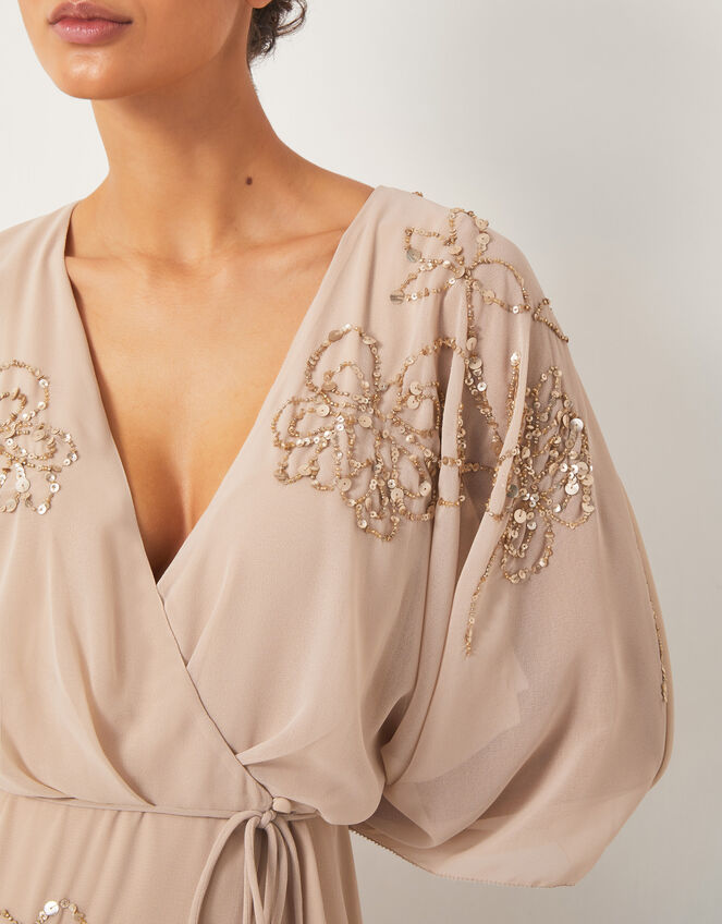Skyla Floral Embellished Maxi Wrap Dress, Nude (NUDE), large