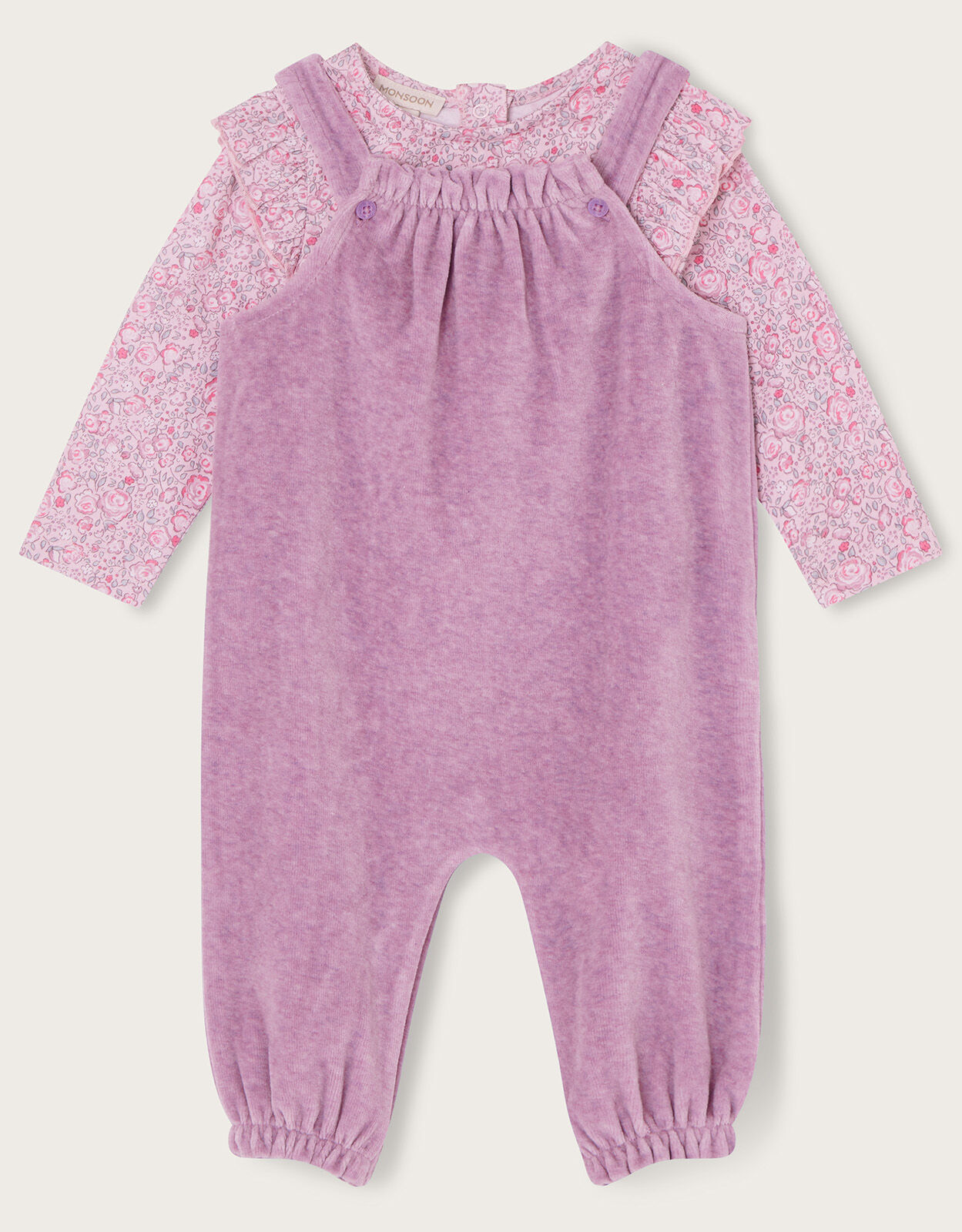 Newborn Ditsy Print Velour Romper Set Purple