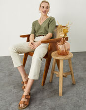 V-Neck T-Shirt Jumper in Linen Blend, Green (KHAKI), large