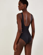 Plain Cut-Out O-Ring Swimsuit with Recycled Polyester, Black (BLACK), large