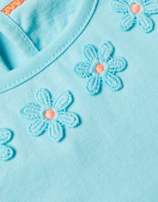 Floral Puff Sleeve T-Shirt, Blue (AQUA), large