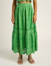 Petite Mendigote Clemence Broderie Tiered Midi Skirt, Green (GREEN), large
