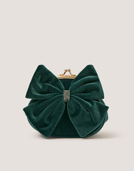 Velvet Bow Clip Frame Bag, Green (GREEN), large