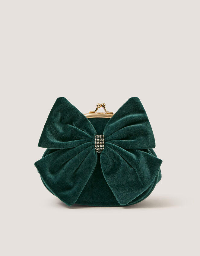 Velvet Bow Clip Frame Bag, Green (GREEN), large