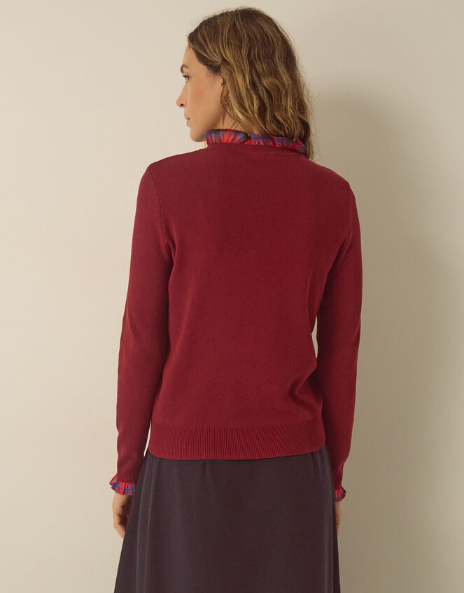Cleo Check Frill Jumper, Red (BURGUNDY), large