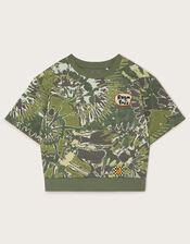 Camo Tie Dye Short Sleeve Sweat Top, Green (KHAKI), large