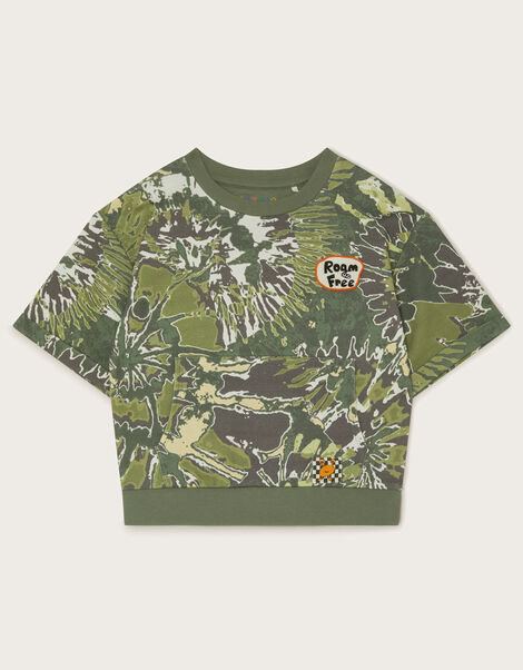 Camo Tie Dye Short Sleeve Sweat Top, Green (KHAKI), large