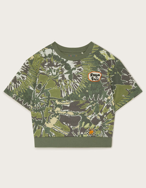 Camo Tie Dye Short Sleeve Sweat Top, Green (KHAKI), large