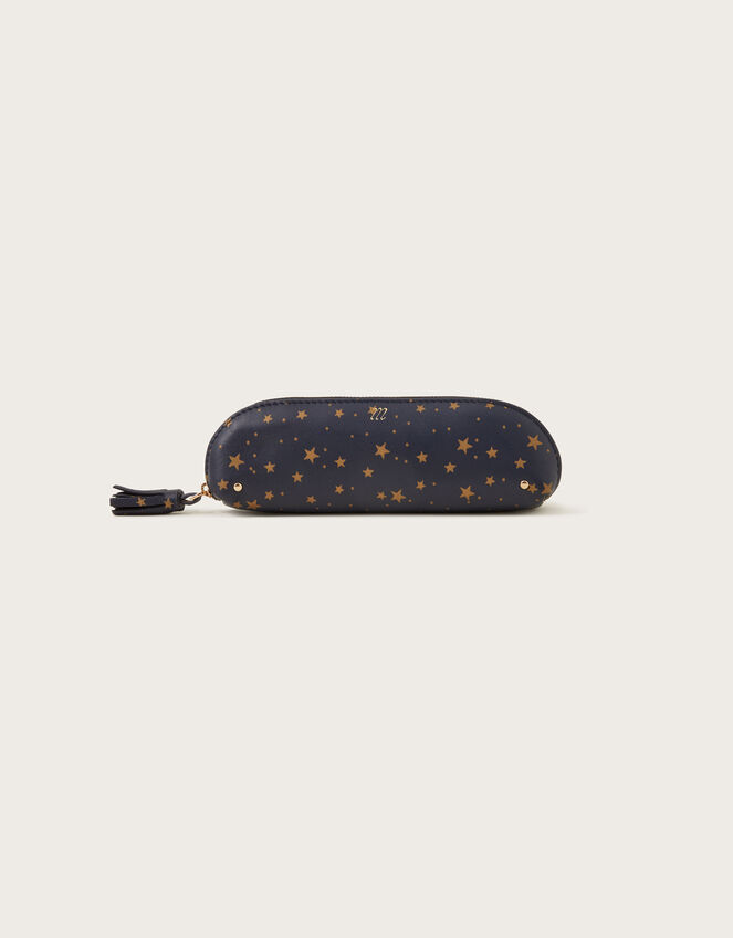 Star Print Leather Pencil Case, , large