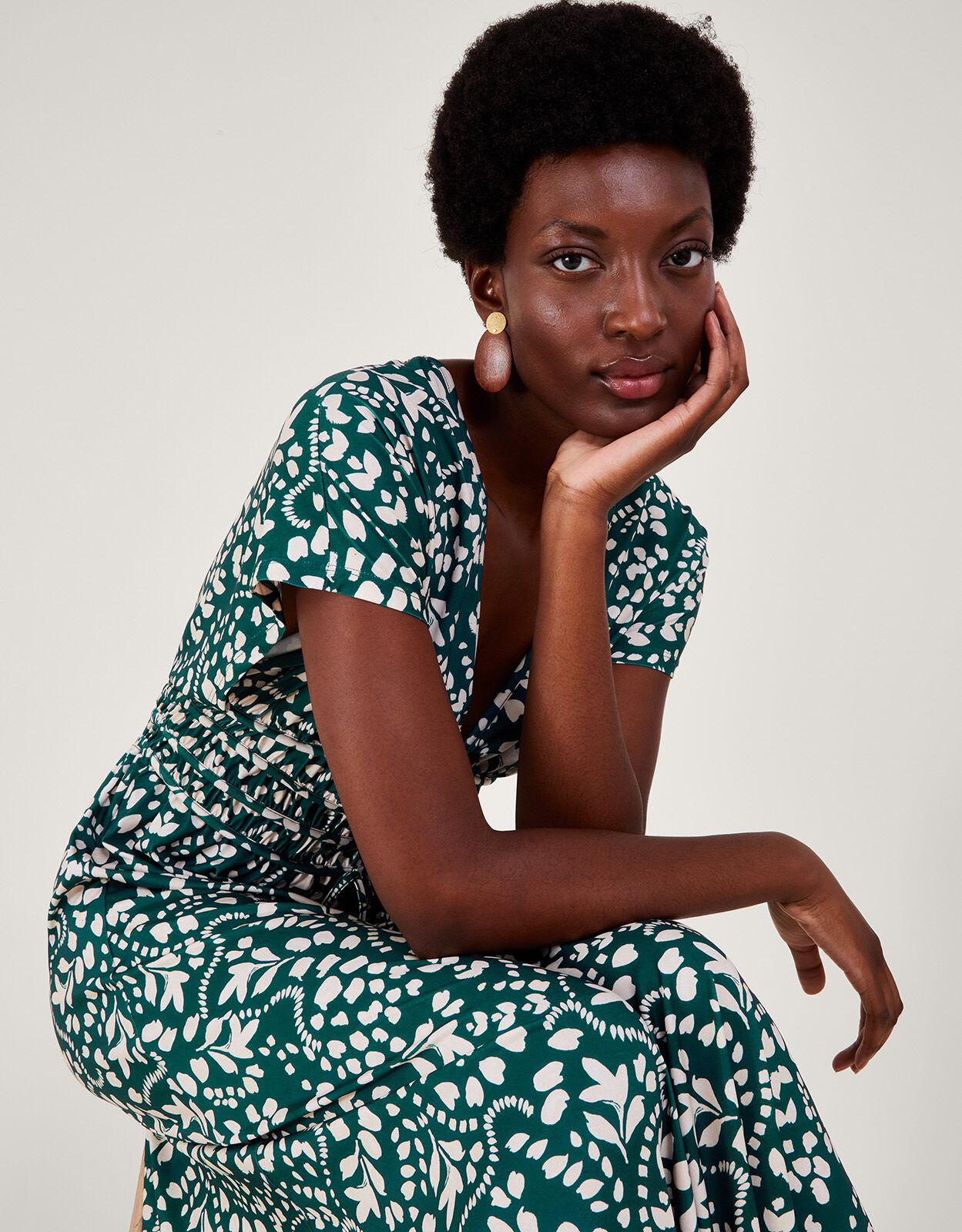 Print Fit and Flare Midi Dress Green Work Dresses Monsoon Global