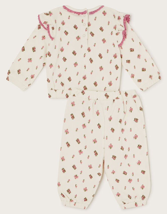 Newborn Floral Frilly Sweatshirt and Joggers Set, Ivory (IVORY), large