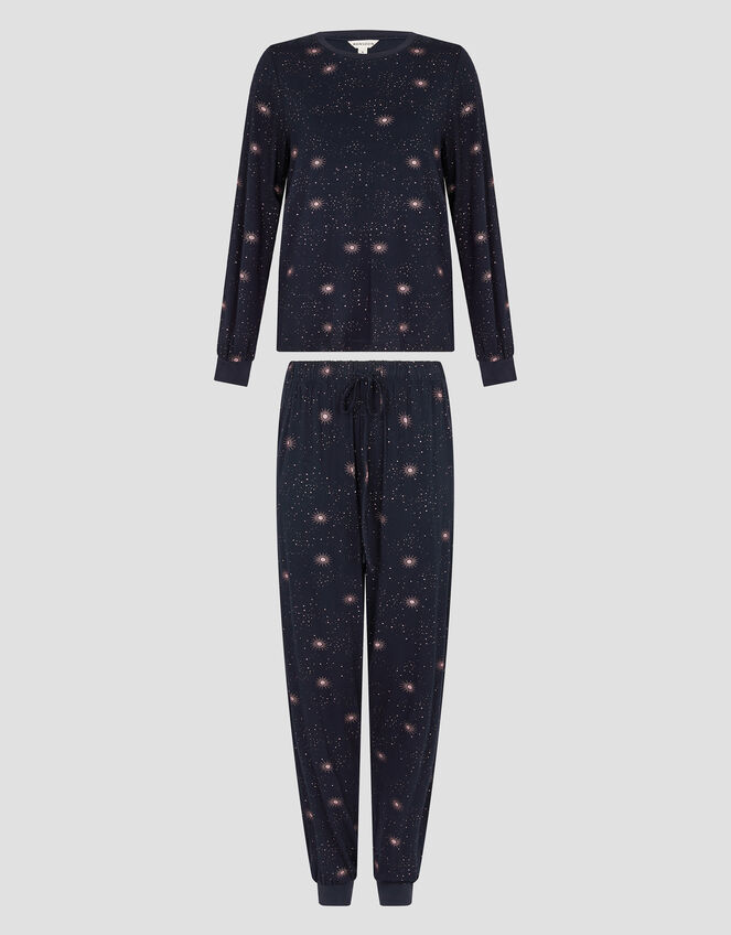 Stormi Star Print Long Pyjamas Set, Blue (NAVY), large