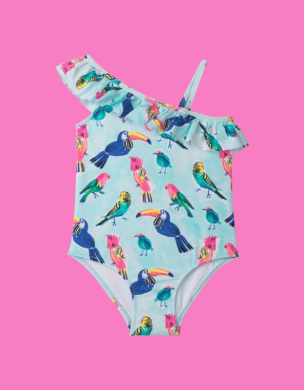 Hatley Bird Print Ruffle Swimsuit, Blue (TURQUOISE), large