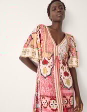 Patti Flutter Sleeve Tile Print Maxi Dress, DARK PINK, large