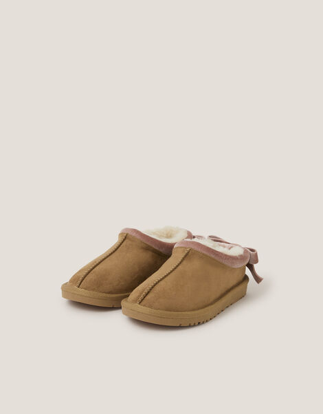 Bow Clog Slippers, Tan (TAN), large