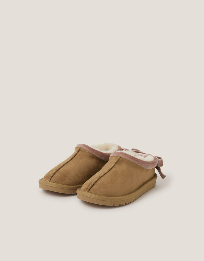 Bow Clog Slippers, Tan (TAN), large