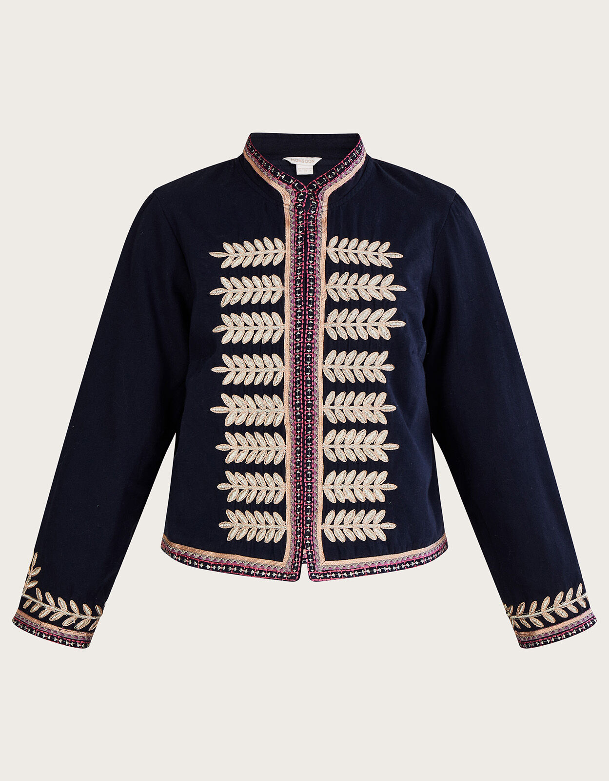 Navy embroidered jacket clearance