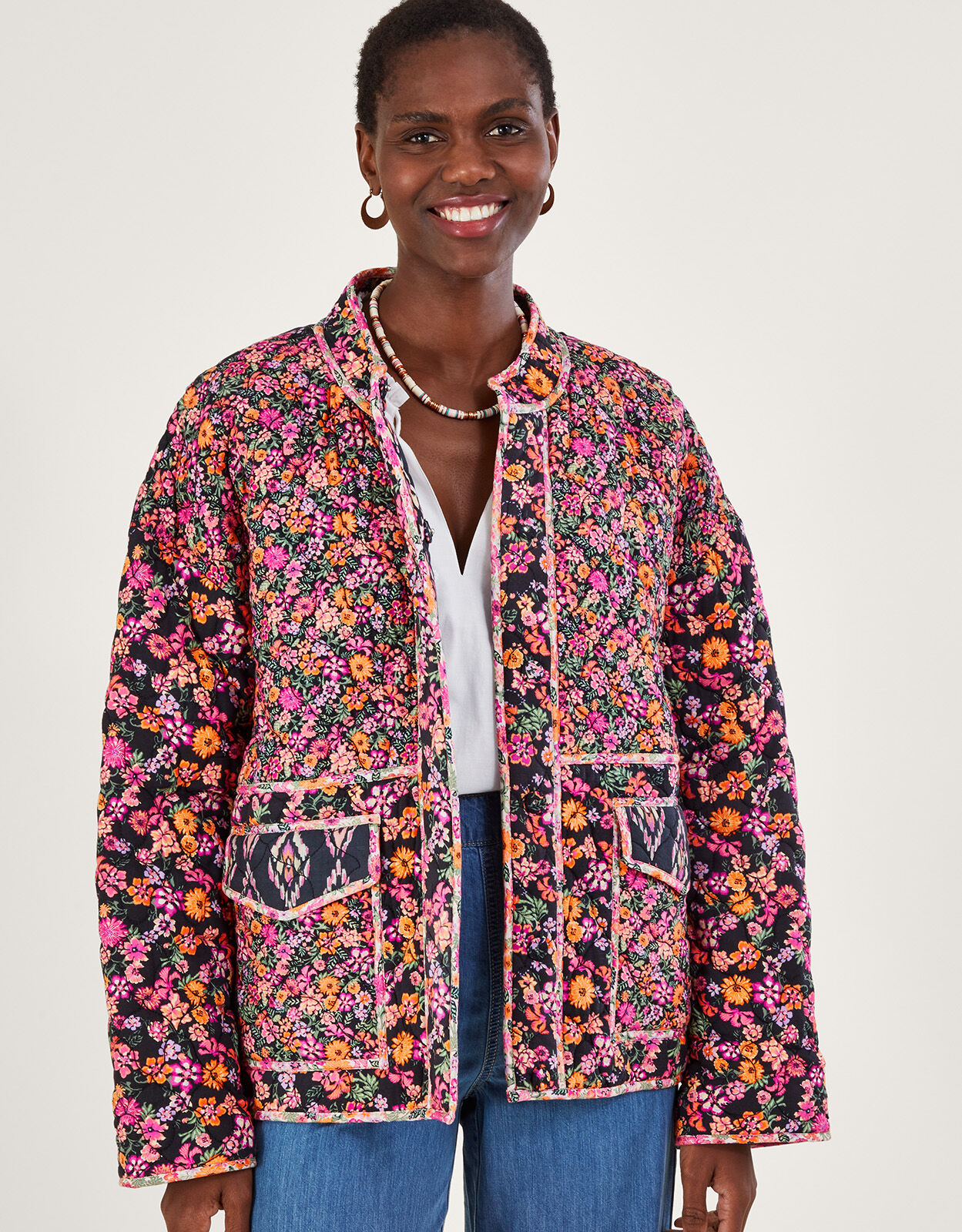 Printed quilted jacket clearance