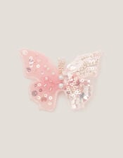 Pearl Embellished Butterfly Hair Clip, , large