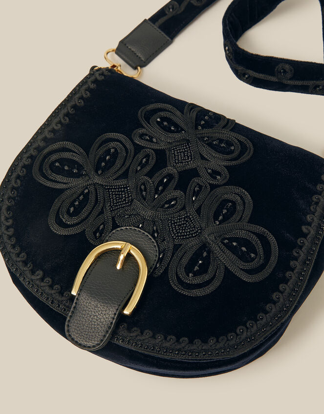 Dori Embroidered Velvet Saddle Crossbody Bag, , large
