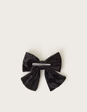 Velvet Diamante Bow Hair Clip, , large