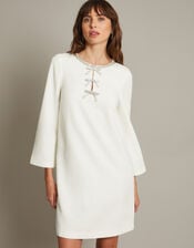 Paola Bow Diamante Shift Wedding Dress, Ivory (IVORY), large