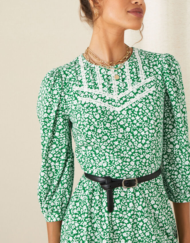 Mona Ditsy Floral Jersey Dress, Green (GREEN), large