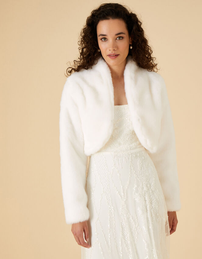 Faux Fur Bridal Jacket, Ivory (IVORY), large