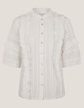 Meesha Frill Short Sleeve Shirt , Ivory (IVORY), large