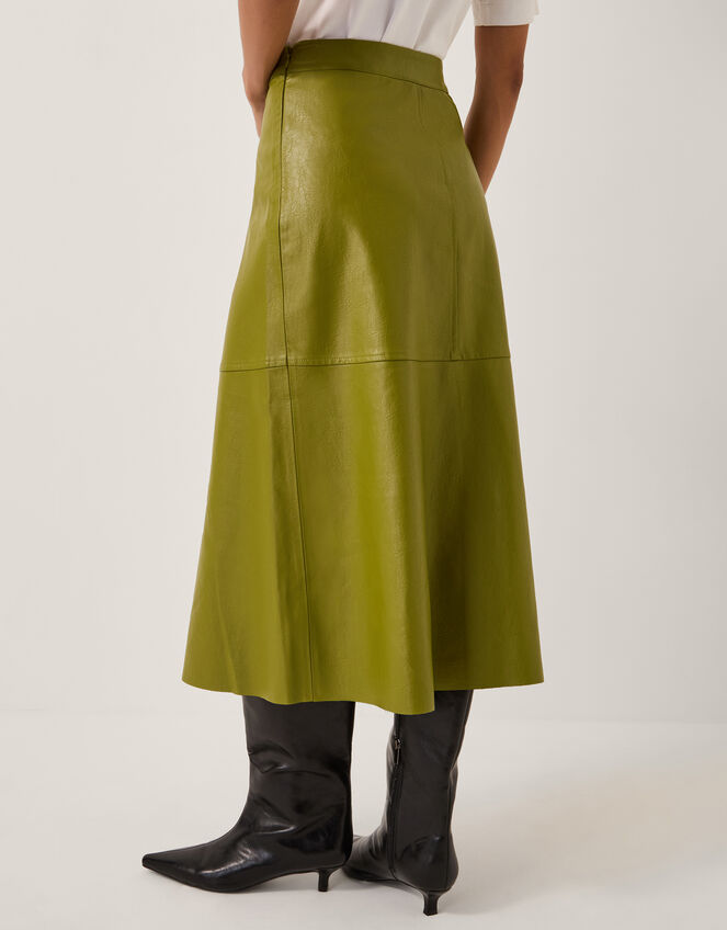 Pippa Faux Leather Midi Skirt, Green (OLIVE), large