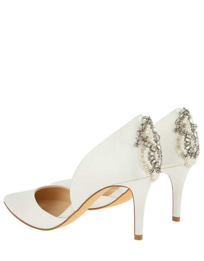 Evie Satin Bridal Court Shoes with Embellishments, Ivory (IVORY), large