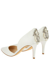 Evie Satin Bridal Court Shoes with Embellishments, Ivory (IVORY), large